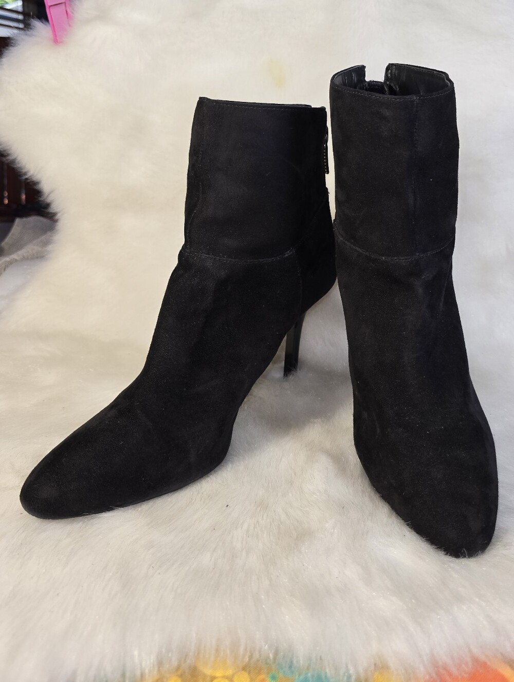 Audrey Brooke "Abbriley" Black Suede Stiletto Heeled Ankle Booties
